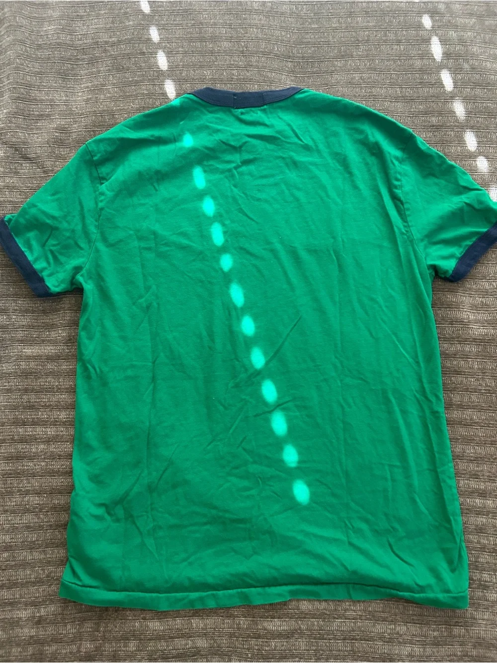 VINTAGE Polo by Ralph Lauren Green Tee with Navy Collar and White Graphic